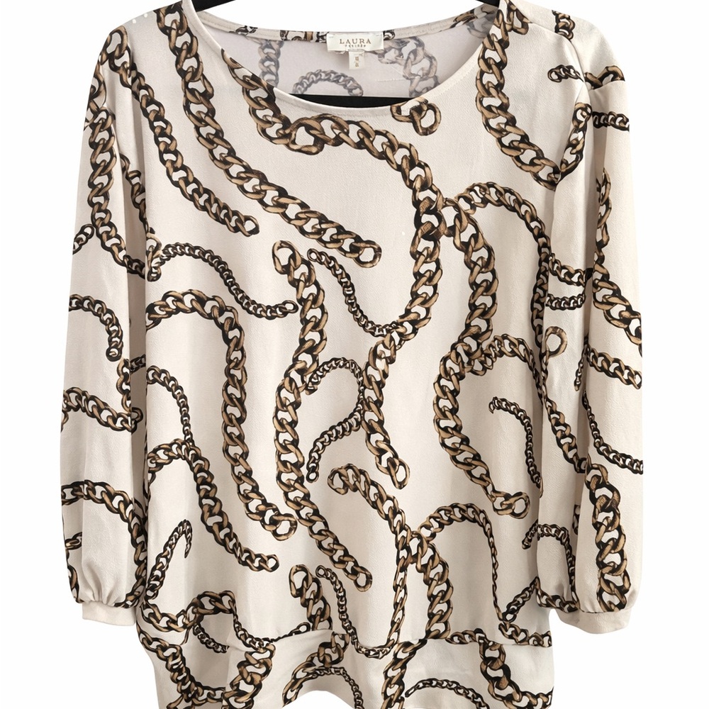Aura Chain Print Blouse - Cream and Brown